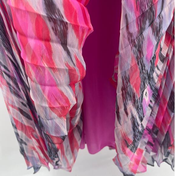 Laundry Shelli Segal Maxi Dress 12 Pink Boho Glam Pleats Chiffon Halter Flowy - Picture 4 of 13